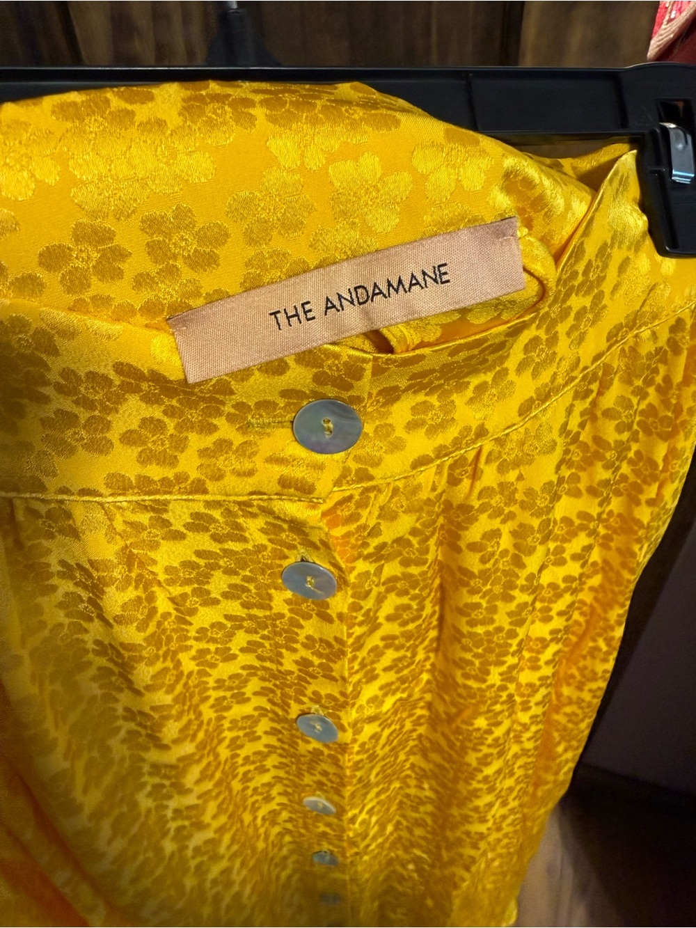 Authentic Andamane Diletta Midi Skirt Yellow Floral Jacquard Button Front - Picture 2 of 5